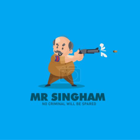 Ilustración de Sr. Singham ningún criminal se salvará vector mascota logotipo plantilla. - Imagen libre de derechos