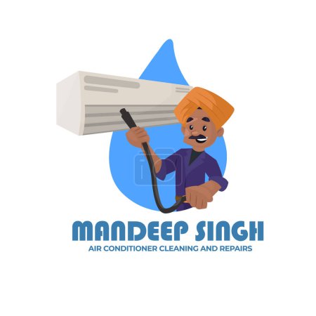 Illustration for Mandeep singh air conditioner cleaning and repairs vector mascot logo template. - Royalty Free Image