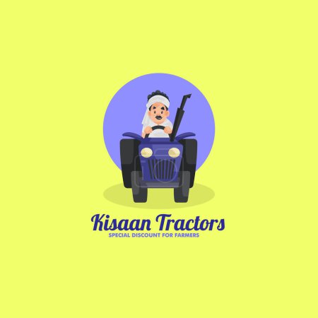 Téléchargez les illustrations : Kisaan tracteurs réduction spéciale pour les agriculteurs vectoriel modèle de logo de mascotte. - en licence libre de droit