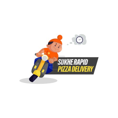 Téléchargez les illustrations : Modèle de logo de mascotte vecteur de livraison rapide de pizza Sukhe. - en licence libre de droit