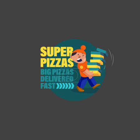 Ilustración de Super pizzas grandes pizzas entregadas vector rápido mascota logotipo plantilla. - Imagen libre de derechos