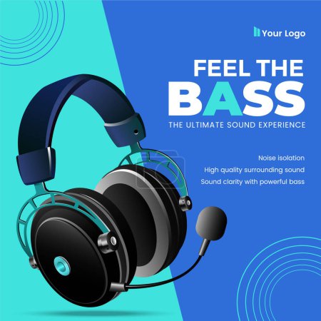 Illustration for Banner design of feel the bass the ultimate sound experience template. - Royalty Free Image