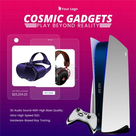 Illustration for Banner design of cosmic gadgets play beyond reality template. - Royalty Free Image