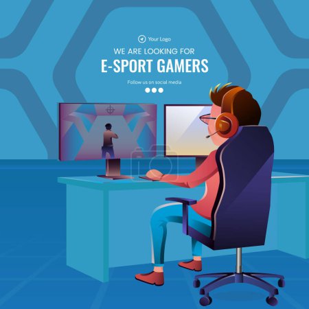 Téléchargez les illustrations : Conception de bannière de nous recherchons modèle e-sport gamers. - en licence libre de droit