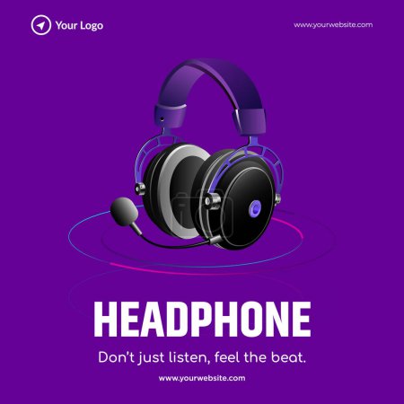 Illustration for Banner design of headphone don't just listen, feel the beat template. - Royalty Free Image
