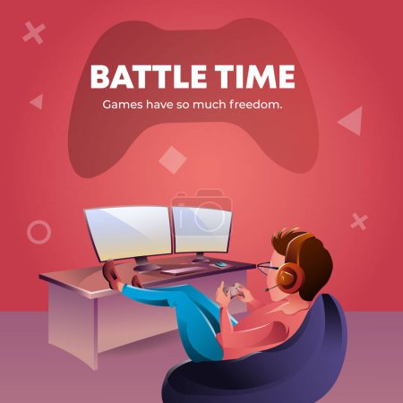 Illustration for Banner design of battle time games have so much freedom template. - Royalty Free Image