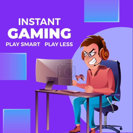 Illustration for Banner design of instant gaming play smart play less template. - Royalty Free Image