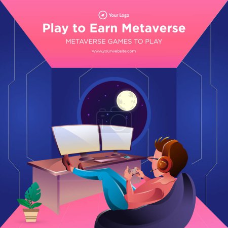 Illustration for Banner design of play to earn metaverse template. - Royalty Free Image