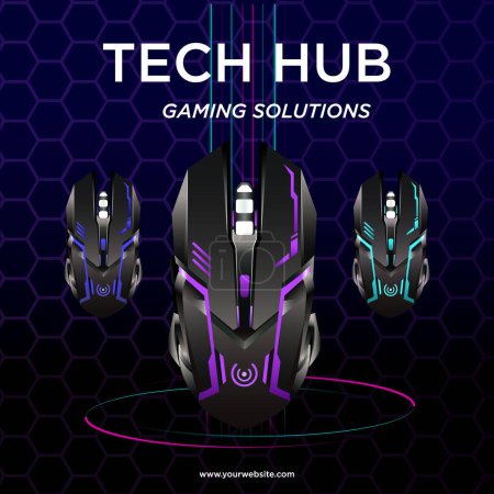 Ilustración de Diseño de banner de plantilla de soluciones de juegos de hub tecnológico. - Imagen libre de derechos
