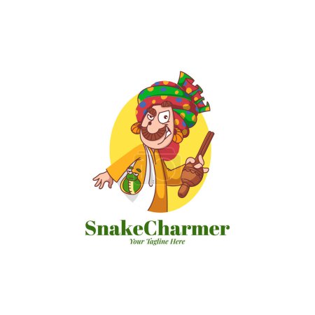 Ilustración de Encantador de serpientes vector logo diseño - Imagen libre de derechos