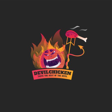 Ilustración de Diablo pollo sabor el calor del diseño del logotipo del vector del diablo. - Imagen libre de derechos