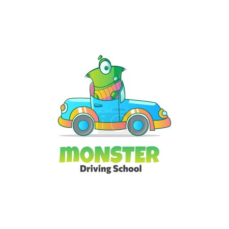 Ilustración de Diseño del logotipo del vector de la escuela de conducción monstruo. - Imagen libre de derechos