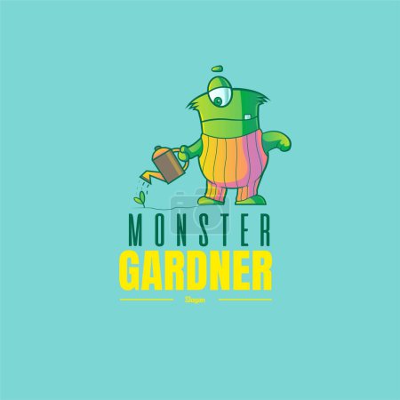 Téléchargez les illustrations : Modèle de conception de logo vectoriel de jardinier monstre. - en licence libre de droit
