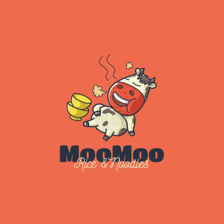 Ilustración de Moomoo arroz y fideos vector logo diseño. - Imagen libre de derechos