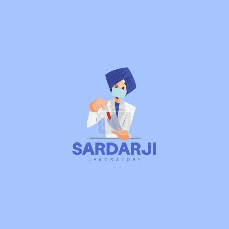 Illustration for Sardar ji laboratory vector mascot logo template. - Royalty Free Image