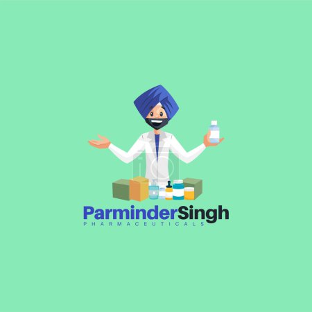 Illustration for Parminder Singh Pharmaceuticals vector mascot logo template. - Royalty Free Image