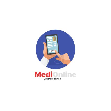 Ilustración de Medionline orden medicamentos vector mascota logotipo plantilla. - Imagen libre de derechos