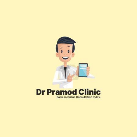 Téléchargez les photos : Dr pramod clinique réserver une consultation en ligne aujourd'hui vecteur modèle de logo de mascotte. - en image libre de droit