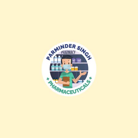 Illustration for Parminder singh pharmaceuticals vector mascot logo template. - Royalty Free Image