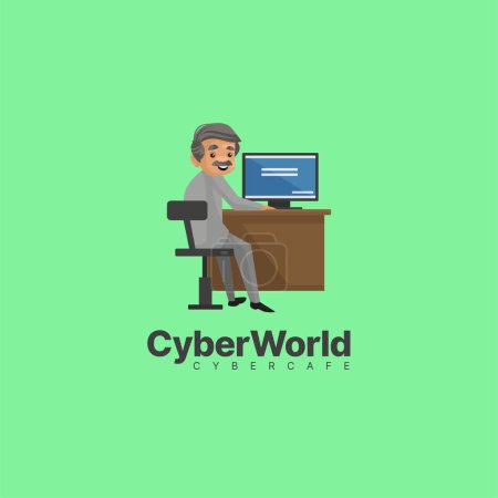 Téléchargez les illustrations : Modèle de logo de mascotte cybercafé cybermonde vectoriel. - en licence libre de droit