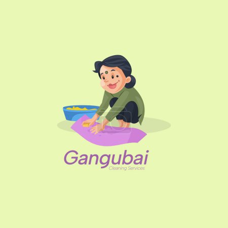 Ilustración de Servicios de limpieza Gangu bai vector mascota logo plantilla. - Imagen libre de derechos