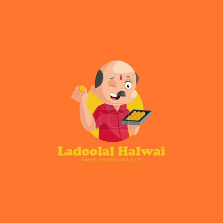 Téléchargez les illustrations : Bonbons Ladoolal halwai préparés avec le modèle de logo de mascotte de vecteur d'amour. - en licence libre de droit