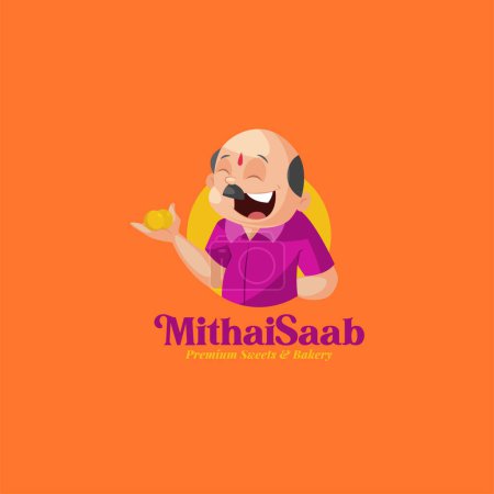 Téléchargez les illustrations : Mithai saab premium bonbons et boulangerie vectoriel modèle de logo de mascotte. - en licence libre de droit