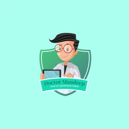 Illustration for Doctor mandeep book an appointment online vector mascot logo template. - Royalty Free Image