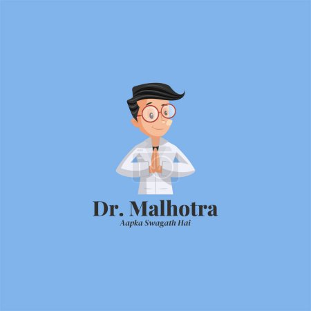 Illustration for Dr. Malhotra aapka swagath hai vector mascot logo template. - Royalty Free Image