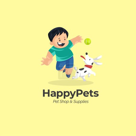 Illustration for Happy pets shop and supplies vector mascot logo template. - Royalty Free Image