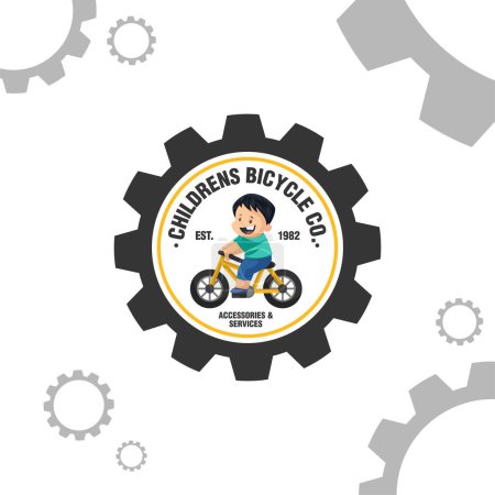 Téléchargez les illustrations : Modèle de logo de mascotte vectorielle des accessoires et services de vélo pour enfants. - en licence libre de droit