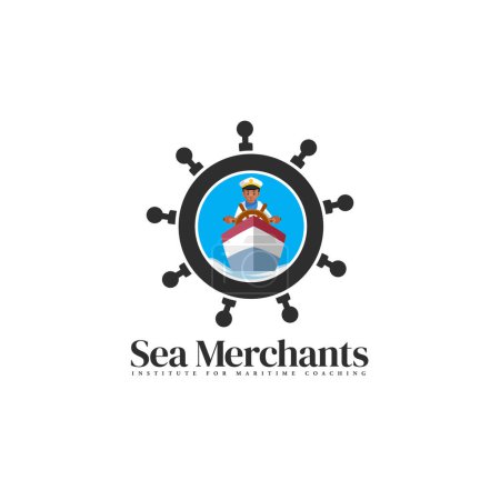Ilustración de Mar comerciantes vector mascota logotipo plantilla. - Imagen libre de derechos