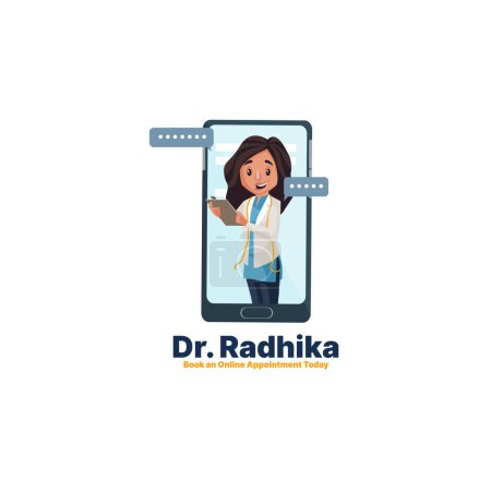 Illustration for Dr. Radhika book an online appointment today vector mascot logo template. - Royalty Free Image