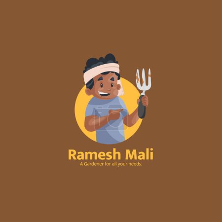 Téléchargez les illustrations : Ramesh mali un jardinier pour tous vos besoins vectoriel mascotte logo modèle. - en licence libre de droit