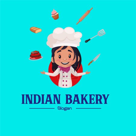 Ilustración de Indio panadería vector mascota logotipo plantilla. - Imagen libre de derechos