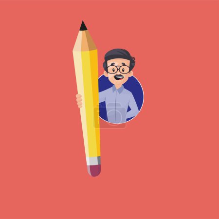 Téléchargez les illustrations : Modèle de logo de mascotte vectoriel crayon tenant enseignant. - en licence libre de droit
