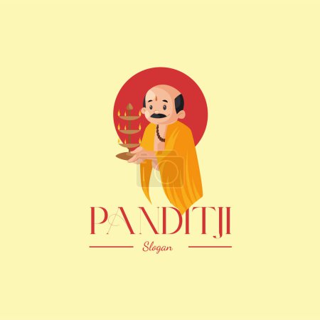 Téléchargez les illustrations : Modèle de logo de mascotte Pandit ji vecteur. - en licence libre de droit