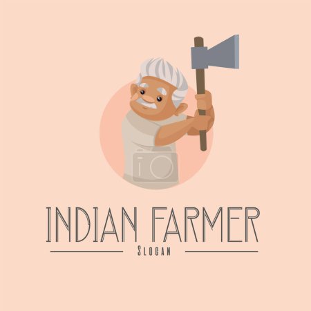Ilustración de Indio granjero vector mascota logotipo plantilla. - Imagen libre de derechos