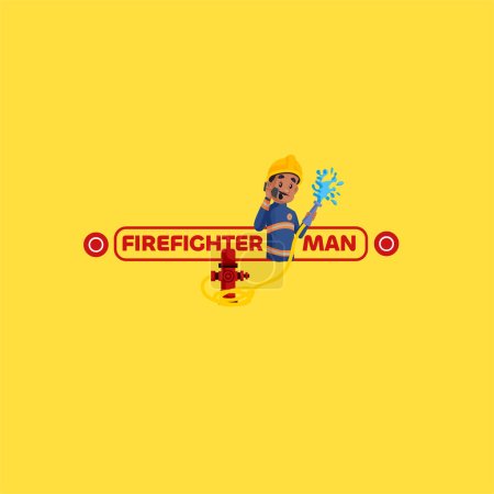 Ilustración de Bombero hombre vector mascota logotipo plantilla. - Imagen libre de derechos