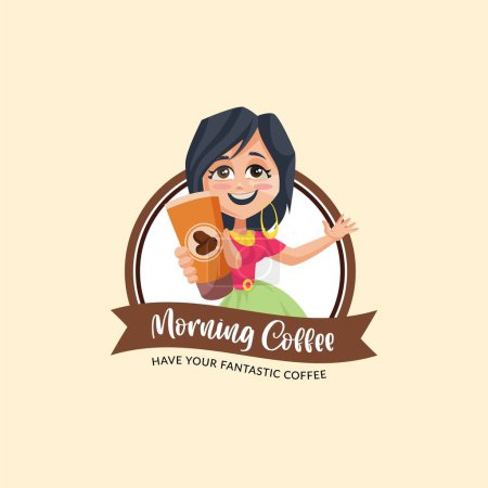 Illustration for Morning coffee vector mascot logo template. - Royalty Free Image