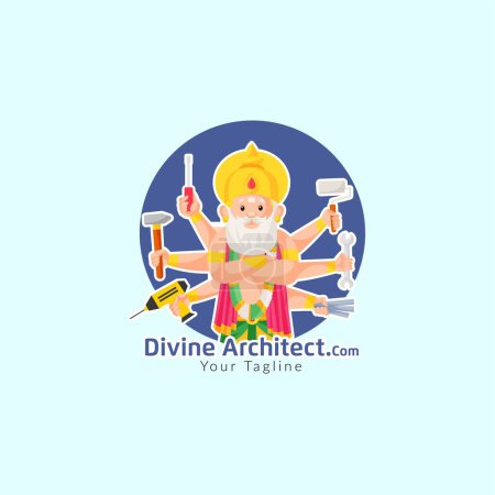 Illustration for Divine architect vector mascot logo template. - Royalty Free Image