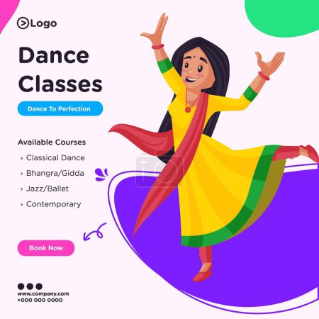 Illustration for Banner design of dance classes cartoon style illustration. - Royalty Free Image