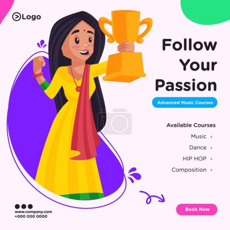 Illustration for Banner design of follow your passion cartoon style illustration. - Royalty Free Image