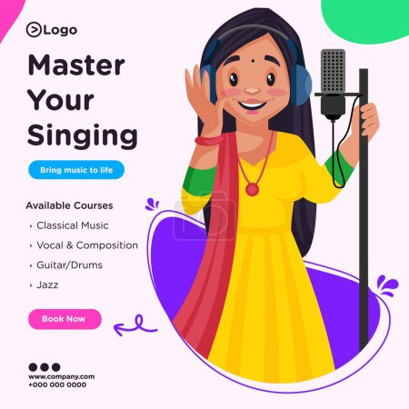 Illustration for Banner design of master your singing cartoon style illustration. - Royalty Free Image