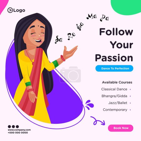 Illustration for Banner design of follow your dance passion cartoon style illustration. - Royalty Free Image