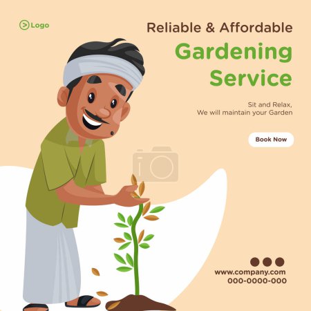 Ilustración de Diseño de banner de plantilla de servicio de jardinería confiable y asequible. ilustración gráfica vectorial. - Imagen libre de derechos
