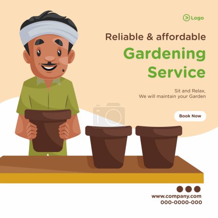 Ilustración de Diseño de banner de servicio de jardinería confiable y asequible. ilustración gráfica vectorial. - Imagen libre de derechos