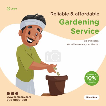 Illustration for Banner design of reliable and affordable gardening service. Vector graphic illustration. - Royalty Free Image