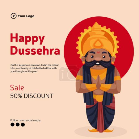 Illustration for Happy Dussehra festival sale banner design template. - Royalty Free Image