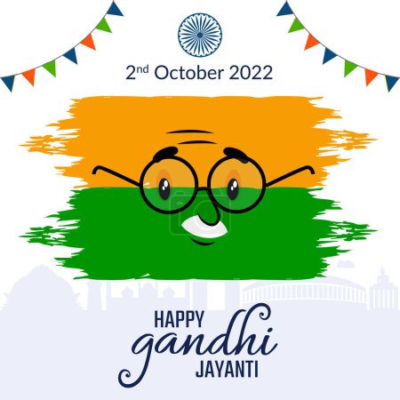Téléchargez les illustrations : Modèle de conception de bannière de festival national Gandhi Jayanti heureux plat. - en licence libre de droit
